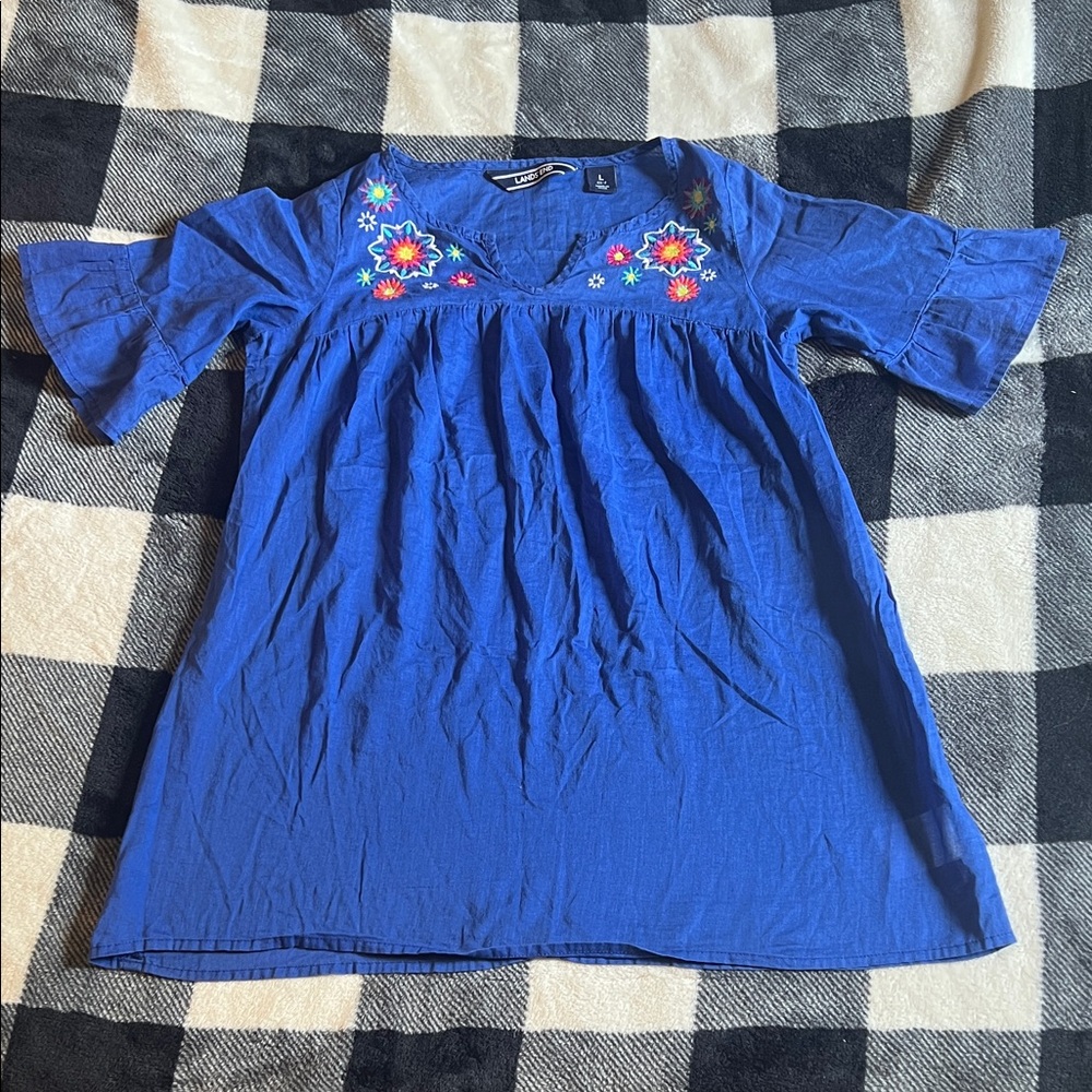 Lands' End Royal Blue Dress / Cover Up with Vibrant Embroidery size L 6X/7